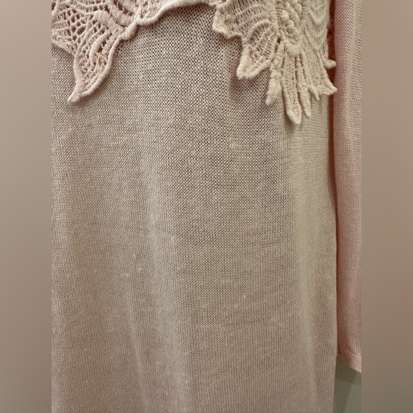 J. Jill XS Blush Pink Linen Blend Embroidered Collar Chest Lightweight Sweater - Picture 6 of 15